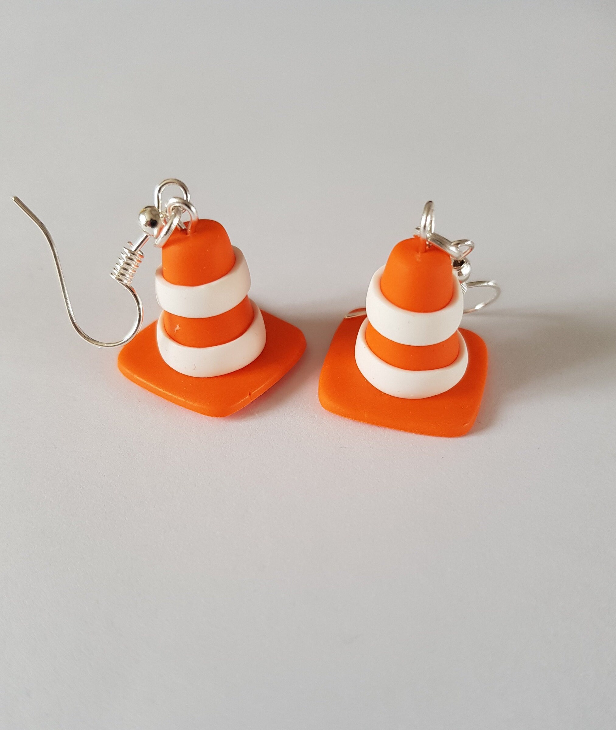 cone earrings signage work site fimo orange and white funny gift