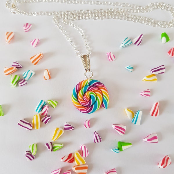 Lolipop-Halskette, Gourmet-Halskette, Süßigkeiten-Halskette, Fimo-Paste, Süßigkeiten, Lolipop-Lollipop, mehrfarbig, 45 cm, Geburtstagsgeschenk, Gourmet-Geschenk