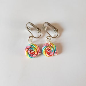 clips lolipop sucettes multicolore boucle oreille non percée clip fimo,boucles d'oreilles lolipops,boucles d'oreilles bonbons image 3