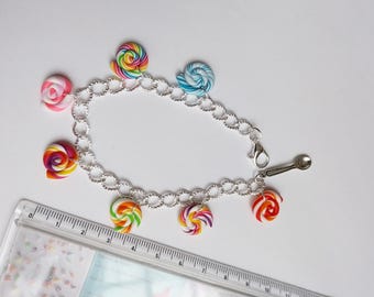 gourmet fimo lolipop candy bracelet, gourmet jewelry, candy bracelet,  lolipop bracelet, candy jewelry, fimo bracelet, gourmet gift, fimo