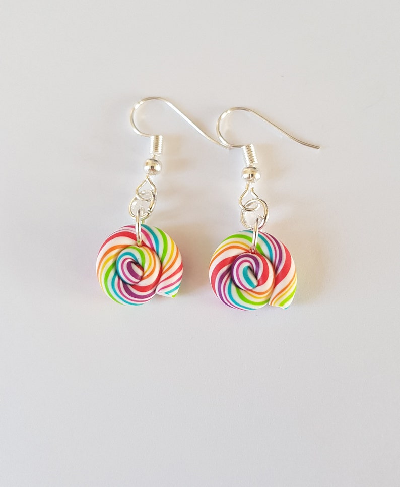lolipop earrings, multicolored lollipops, lolipop earrings, colorful jewelry, fimo, gourmet jewelry, candy earrings, gift idea image 1