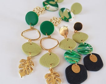 monstera earrings, monstera leaf, vegetable, botany, original buckles, gold, tropical, plant, green, boho, sage, original gift