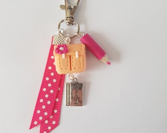 school keychain, teacher gift, original teacher gift, satchel and pencil, back to school, teacher gift, thank you teacher, fimo