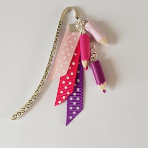 teacher gift, school gift, pencil bookmark, sharpened colored pencils, back to school, pink pencils, fimo