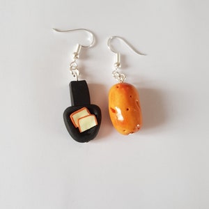 funny raclette pdt cheese earrings mismatched gift idea, mismatched earrings, funny gift, earrings image 3