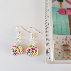 lolipop earrings, multicolored lollipops, lolipop earrings, colorful jewelry, fimo, gourmet jewelry, candy earrings, gift idea image 2