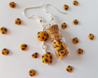 boucles d'oreilles,cookies,boucles dépareillees,boucles gourmandes,pepites de chocolat,fiol,fimo,cadeau anniversaire