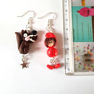 Little Red Riding Hood and Wolf Fairy Tale Character Earrings,Character Earrings,Fairy Tales,Earrings,Fimo