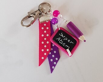 super atsem bag jewel, pencil and slate, school gift, purple and pink, atsem gift, thank you atsem, super atsem, fimo