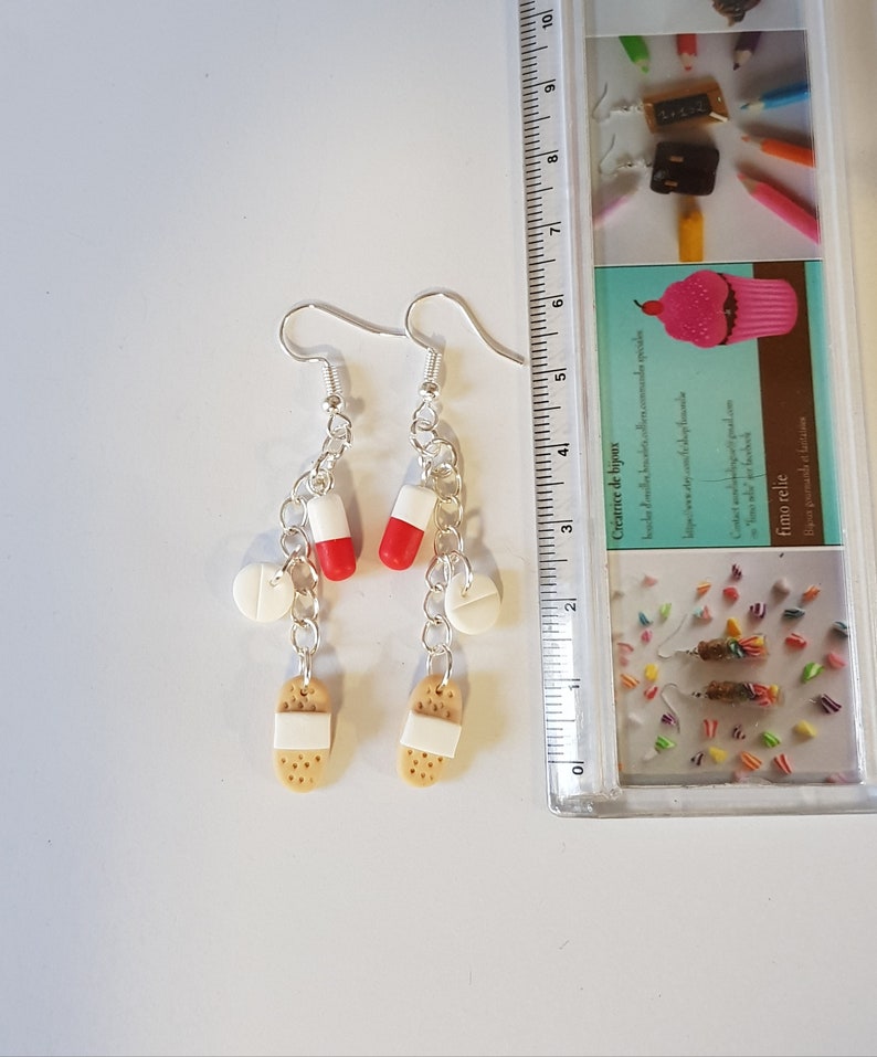 Hospital nursing earrings pill pill bandages in fimo earring Etsy