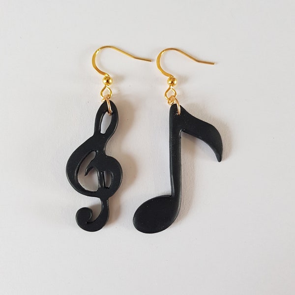 earrings, musical note, treble clef, original jewelry, black and white, original earrings, music earrings, musician gift, music gift