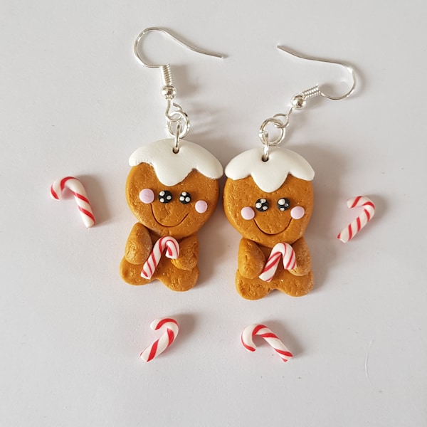 boucles d'oreille thème noël bonhomme pain d'épices gingerbread rigolo,cadeau de noël ,boucles d'oreilles noël,père noël secret,cadeau noel