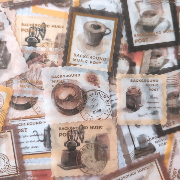 10/15/20 Vintage coffee gold foil washi stickers set / cafe style bronzing sticker / retro coffee drink stamp like style bujo deco stickers