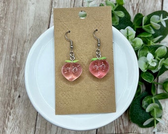 Pink Peach Earrings, Glitter 3D Resin Dangle, Sparkly Fruit, Fun Gift  Her, Cute Girl Accessory, Teen Cool Unique Jewelry, Lightweight, 4846