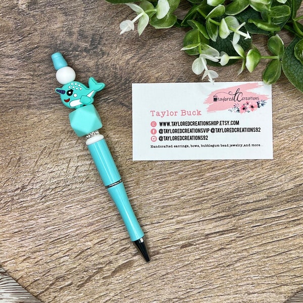 Aqua Narwhal Pen, Turquoise Blue, Cute Sea Animal Theme, Fun Gift for Her, Writing Utensil, Teen Girl Present Idea, Ballpoint Ink, 3530