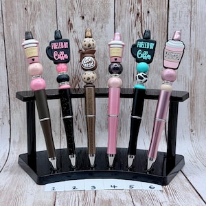 Coffee Pen, Pot Head, Fuel Latte Mug Cup Bead Silicone, Refillable Ink, Fun Gift Her Mom, Teen Girl Friend, Pink Teal Brown Spot, 4546-51