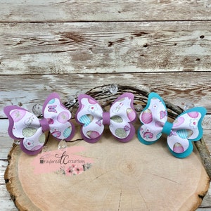Easter Bow Rose Set Baby Pigtails Coral Pink 2723-4 Floral Butterfly Pinch Piggies Girls Hair Bow Toddler Peach Spring
