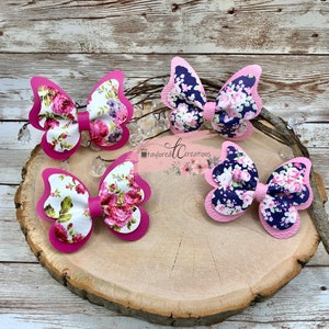 Easter Bow Rose Set Baby Pigtails Coral Pink 2723-4 Floral Butterfly Pinch Piggies Girls Hair Bow Toddler Peach Spring