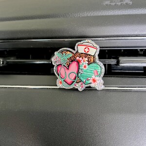 Nurse Vent Clip, Heart Pink Teal, Vehicle Accessory, Cute Car Decor, Fun Gift Her, CNA Medical Student,Driver Friend, Sparkly Glitter, 4296