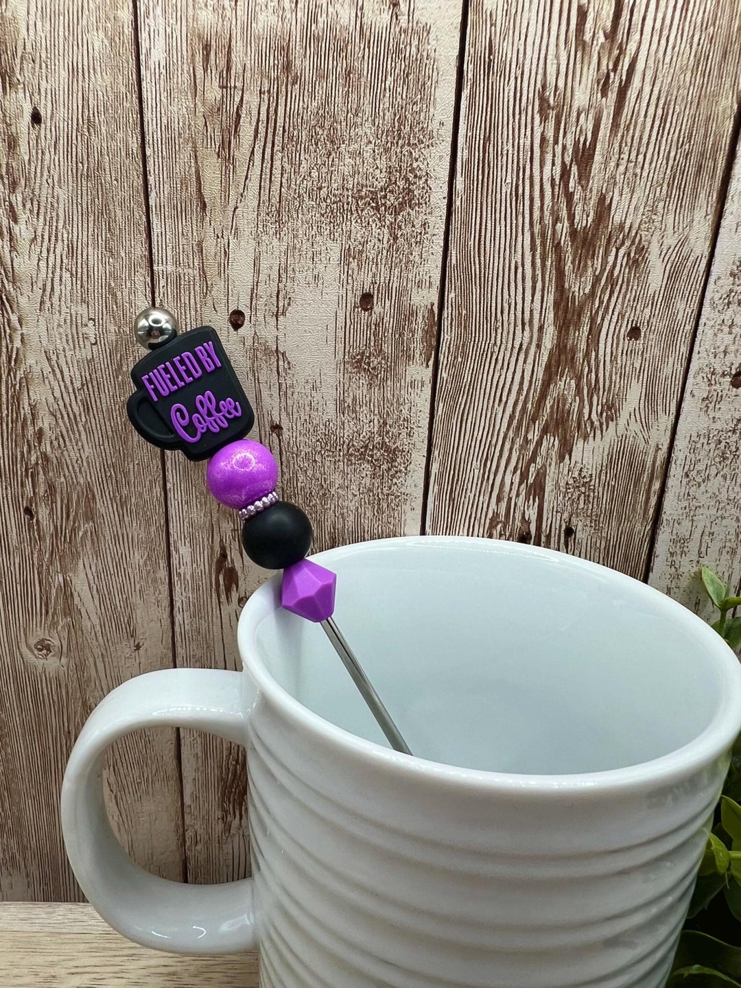 Fueled by Coffee Stir Stick, Purple Hot Iced Drink, Silicone Focal Bead ...