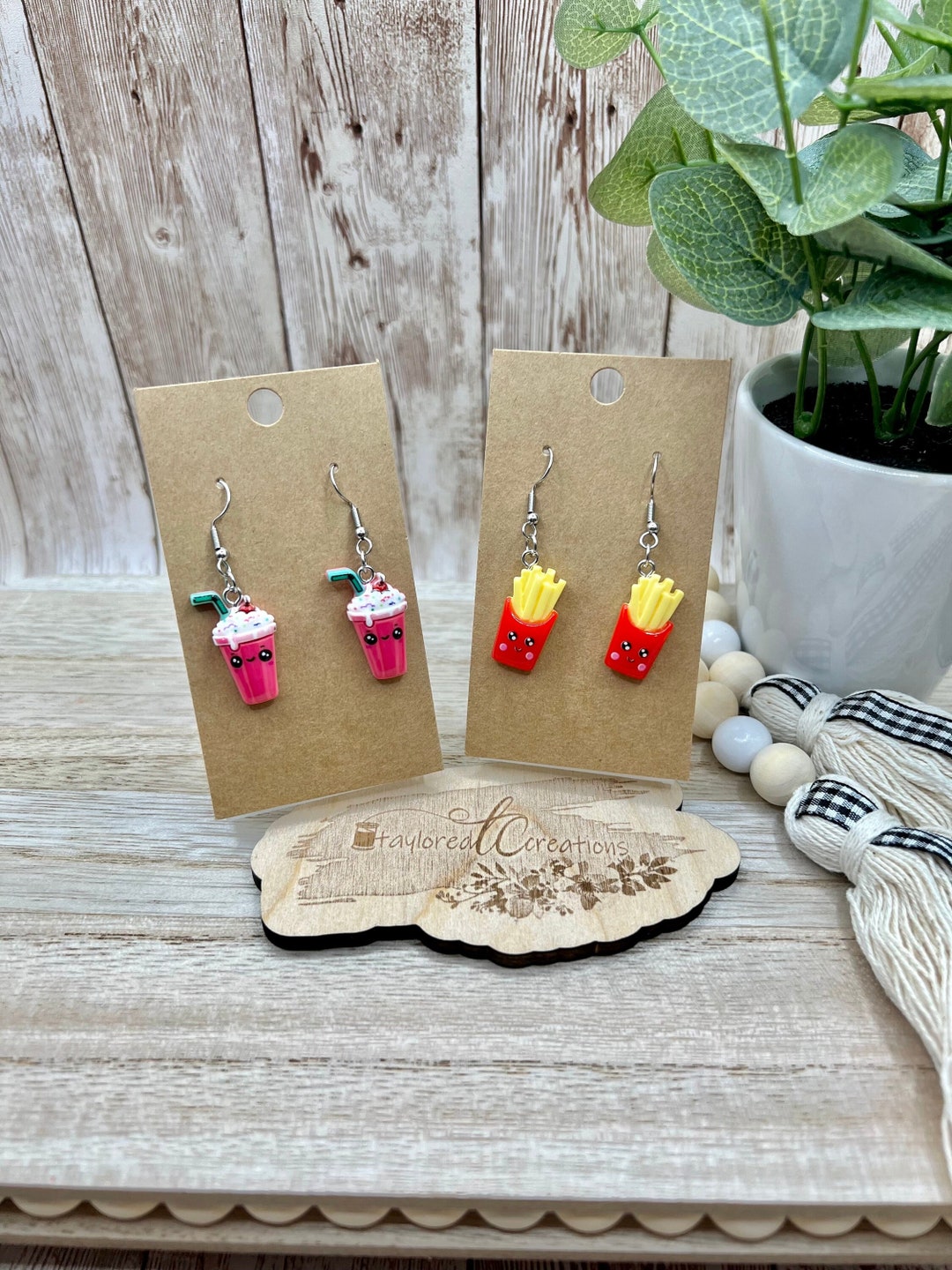 thumbnail image 2 of French Fries Mcd Fries Resin Handmade Drop & Dangle Earrings, Summer... 2 of 11
