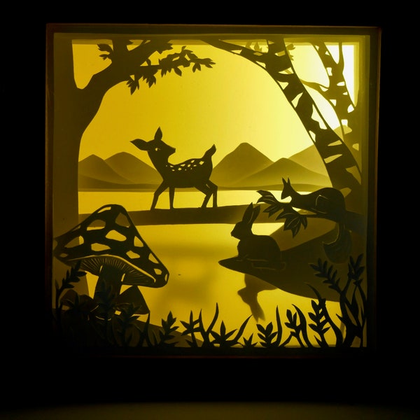 Shadowbox, Little Deer. Kan gebruikt worden als nachtlampje voor de kinderkamer of als decoratieve en sfeervolle lamp in huis