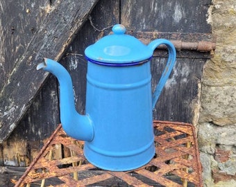 Vintage French vintage blue coffee pot, Enamelware