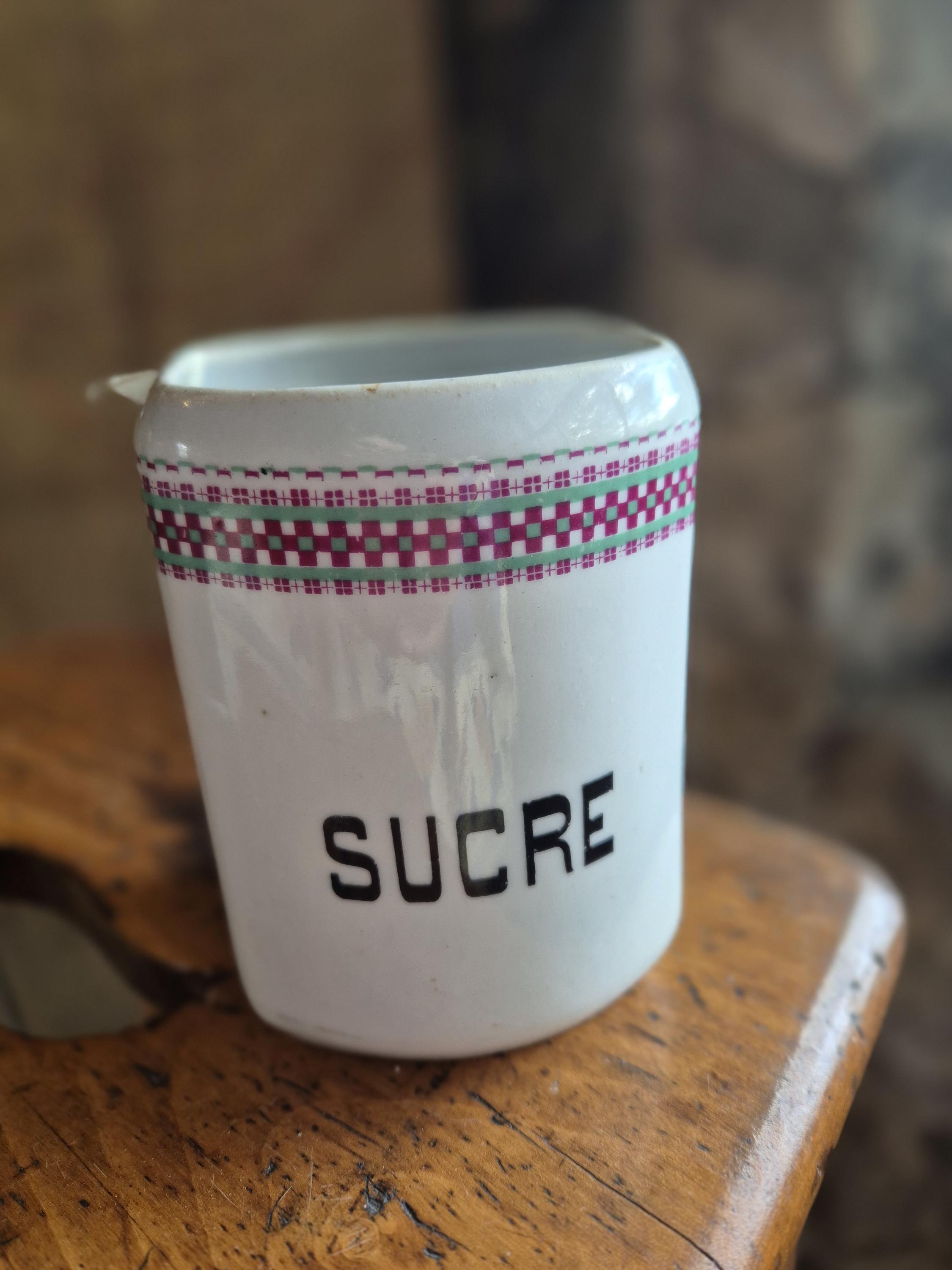 Vintage French Sucre Jar: White Sugar Pot, Ceramic pot