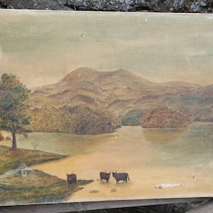Vintage painting, French original picture, countryside image, vintage countryside pic, Vintage canvas