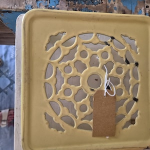 French yellow metal trivet, Yellow trivet, Metal trivet, Vintage kitchenalia