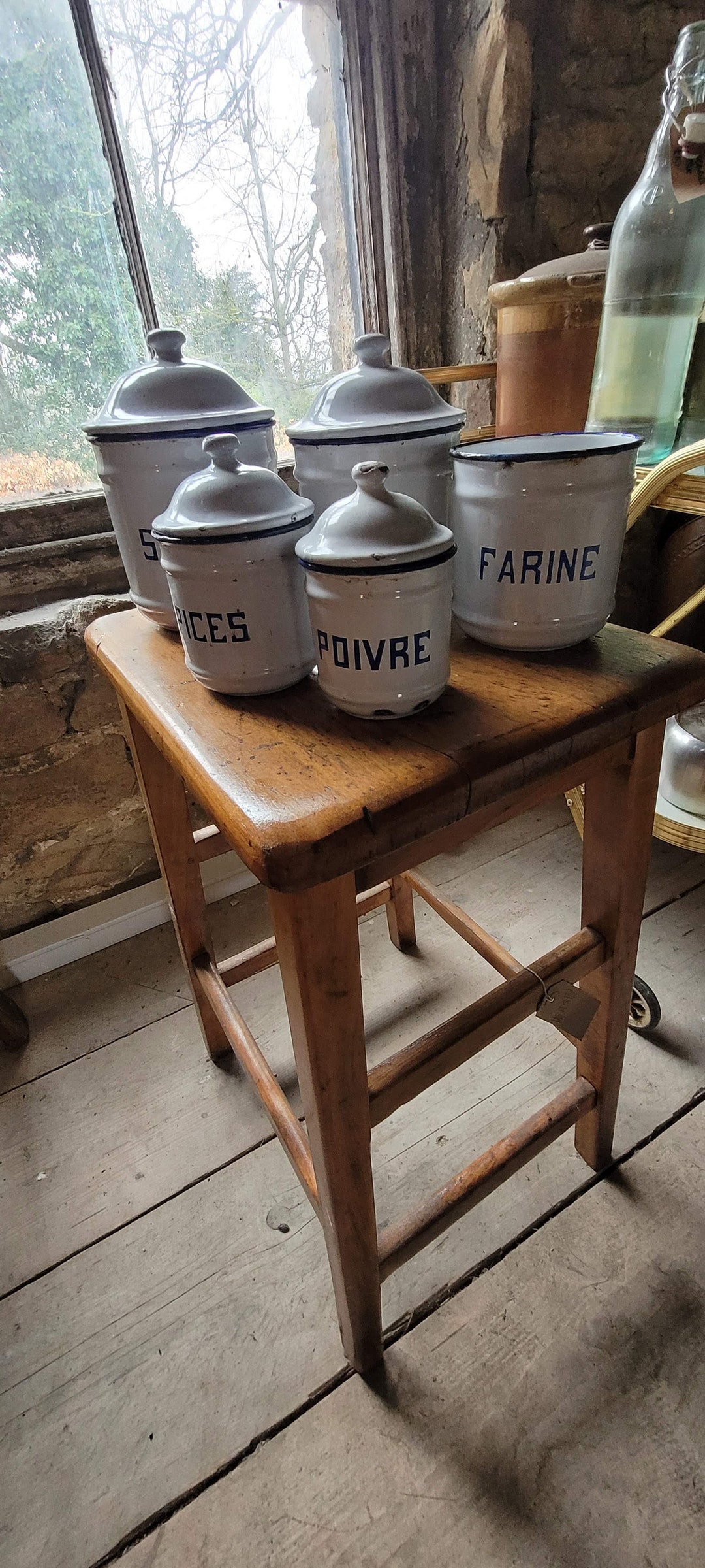 French Enamel Storage Set Blue and White Enamel Storage Jars Etsy UK