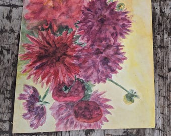 Vintage French painting, Flower painting, Dahlia flowers