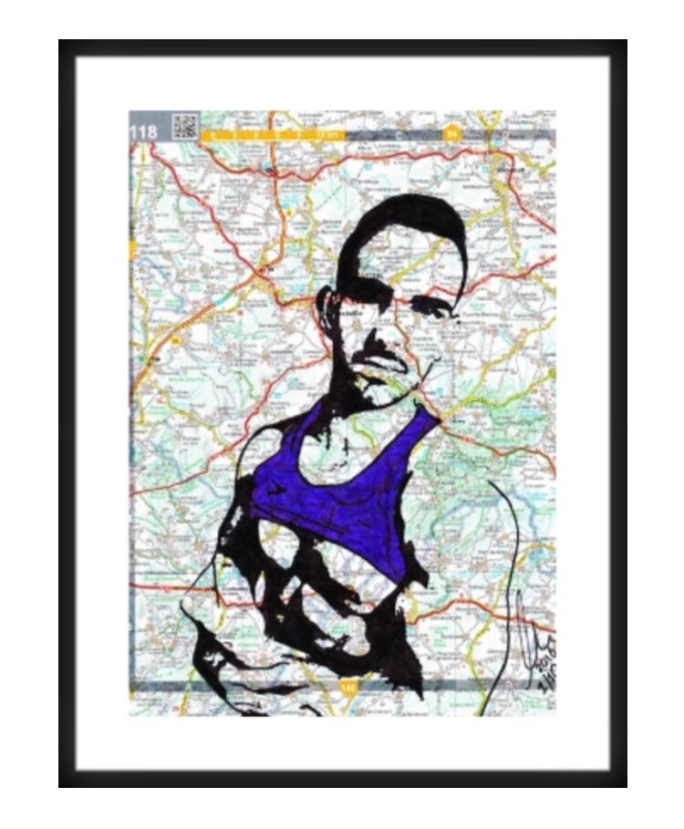 Original porn gay pride limited edition Purple tshirt muscled twink by london artist NLMKART