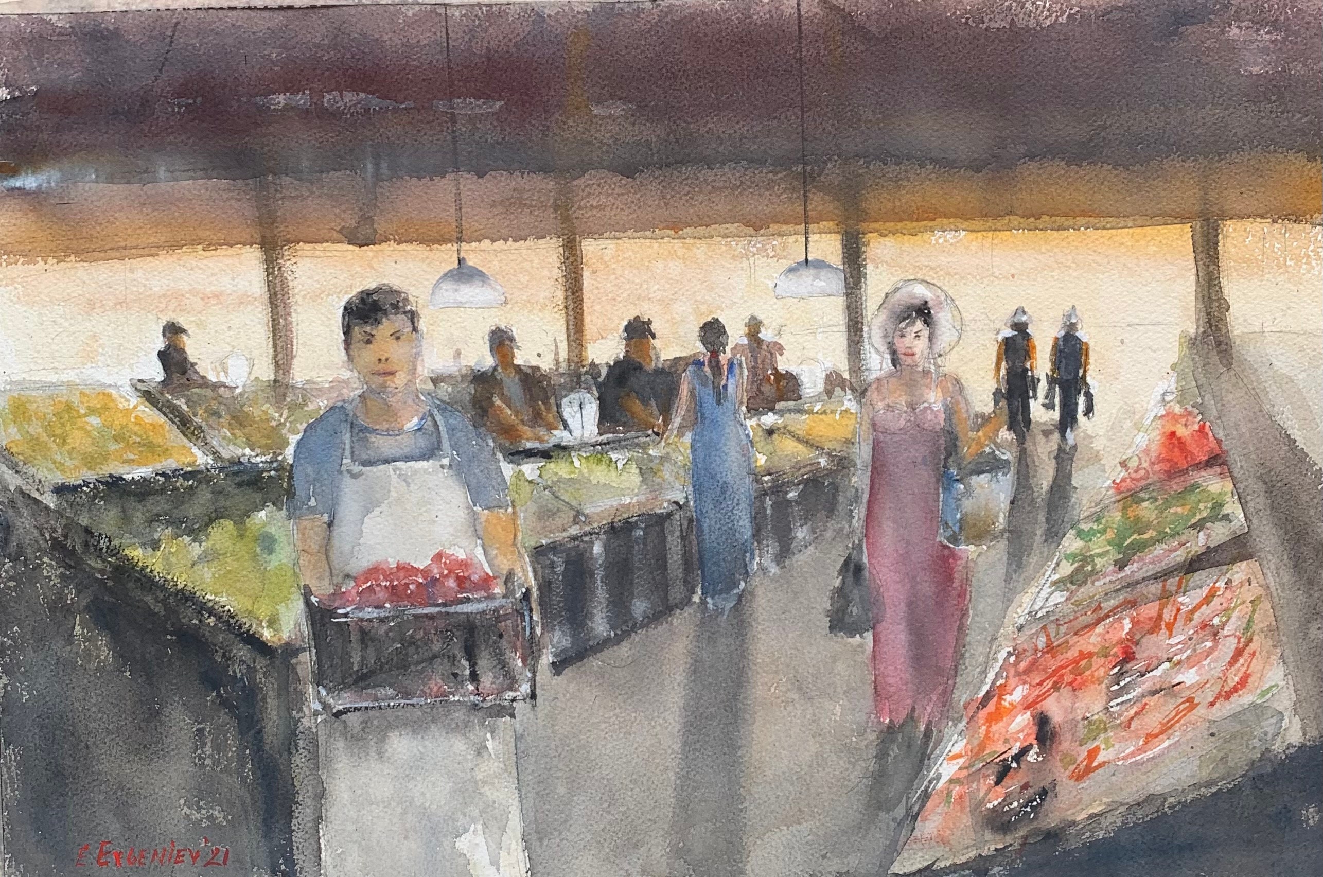 Original watercolour painting MARKET Etsy