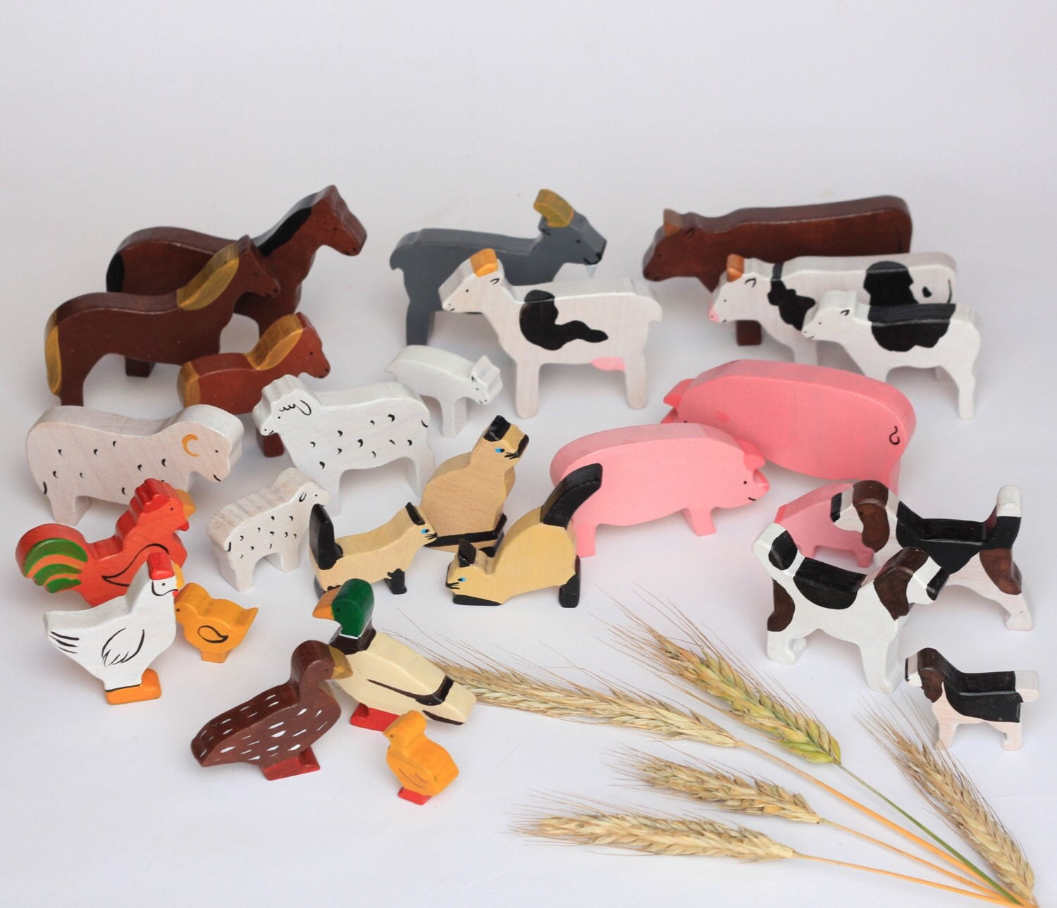 Wooden farm animals Families set of 27 Etsy