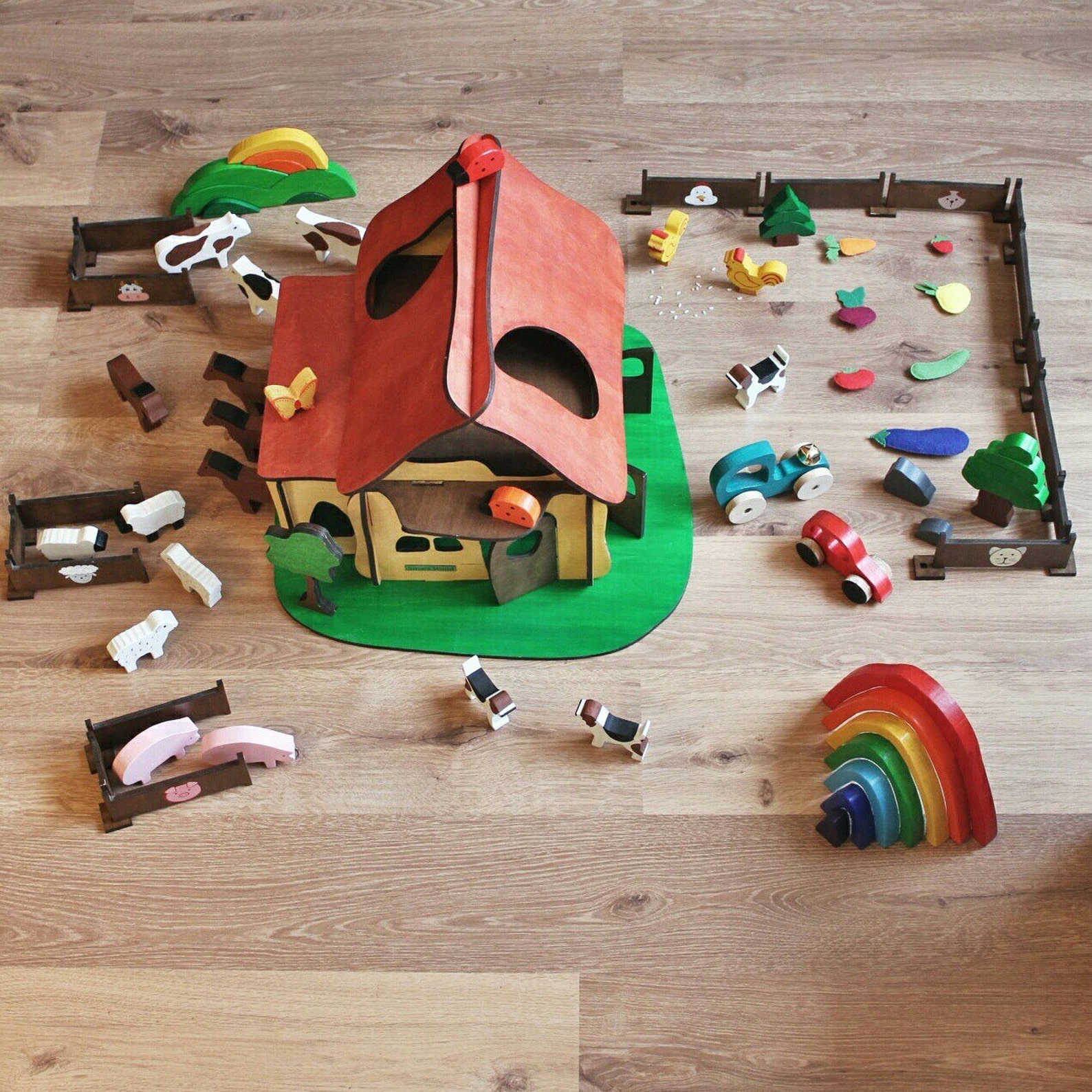 Wooden Dollhouse Farm House Wooden Toy House Wooden Doll Etsy