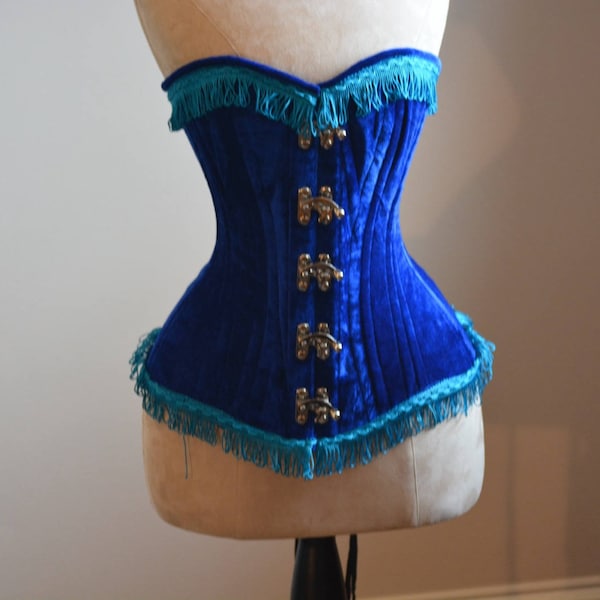 Blue velvet exclusive corset from Corsettery Western Collection, steampunk, burlesque, circus cosplay, authentic waisttraining, gift, pirate