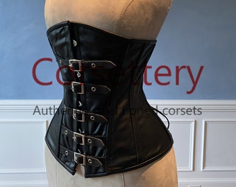 Real sheep leather steampunk style corset with metal decor, authentic steel-boned corset. Underbust gothic corset from Corsettery