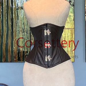 Real leather waist steel-boned authentic corset with steampunk hooks. Corset for tight lacing and waist training, steampunk, gothic