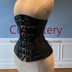 Real sheep leather steampunk style corset with metal decor, authentic steel-boned corset. Underbust gothic corset from Corsettery