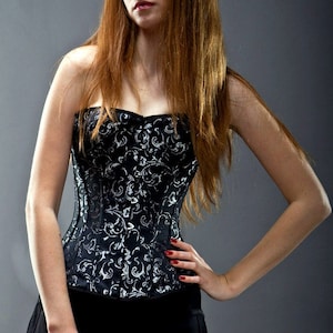 Classic overbust brocade corset with busk. Gothic Victorian, steampunk affordable cheap corset, girlfriend&#39;s gift, historical corset