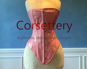 Historical pink PVC corset: Edwardian overbust corset. Steelbone custom made corset, renaissance, gothic, steampunk, bespoke, victorian