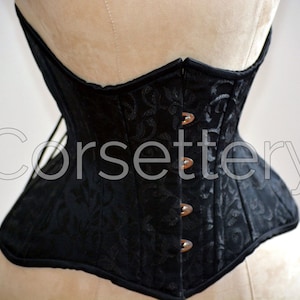 Real double row steel boned underbust corset of short design with long hips made of brocade. Very hourglass waist training corset, gothic
