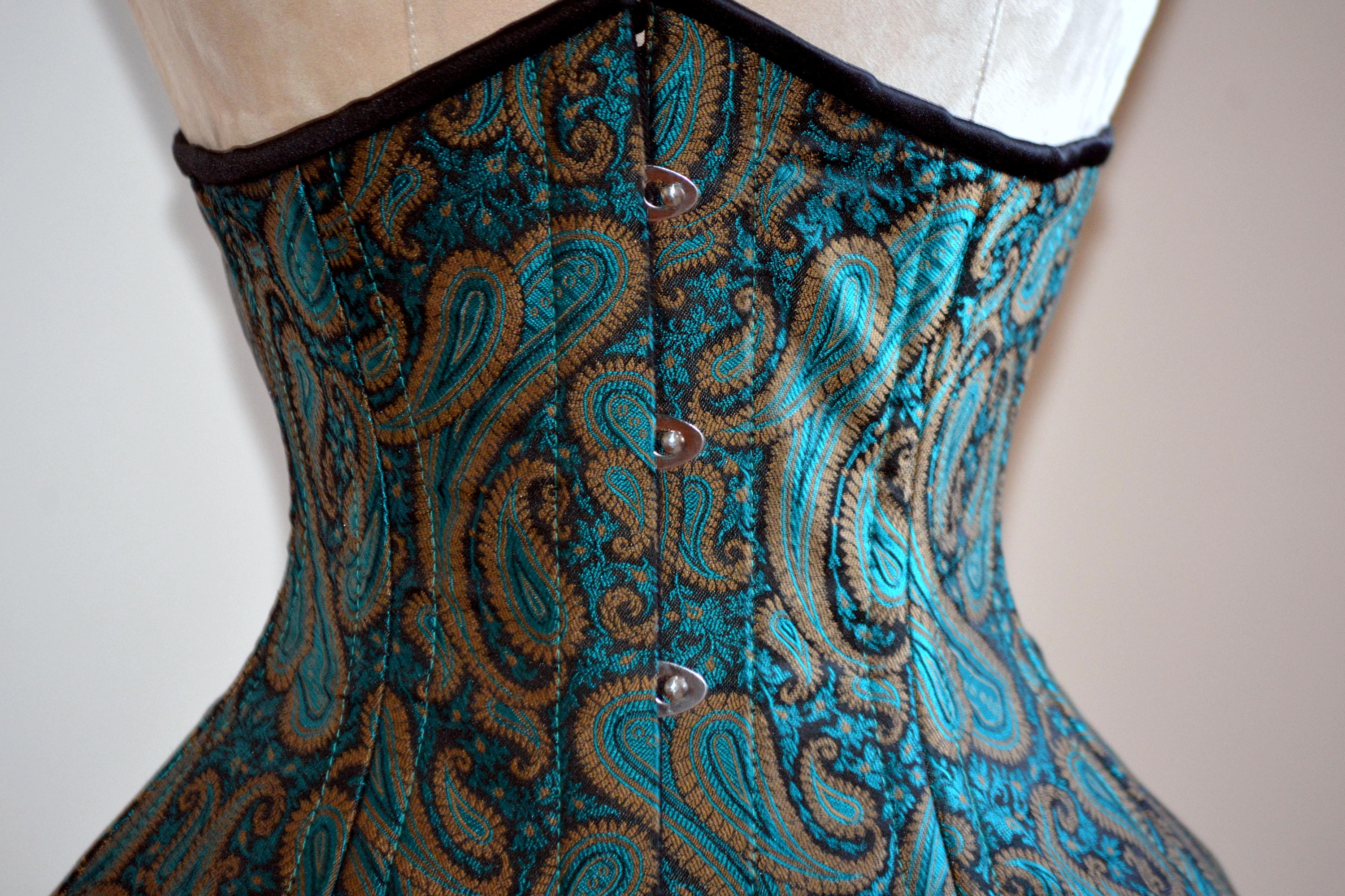 Steel Boned Underbust Corset From Green Brocade Made - Etsy