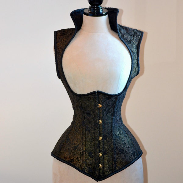 Vest corset in gothic style with high back. Gothic Victorian, steampunk affordable cheap corset, girlfriend's gift, historical corset