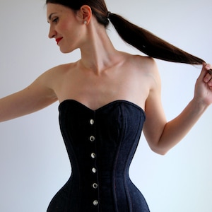 Denim overbust corset from Corsettery Western Collection, steampunk, circus cosplay, historical corset, gift, pirate, blue denim corset