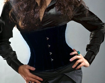 Sammetskorsett i midjan, olika färger. Autentisk stålbenskorsett. Gotisk, steampunk, vintage, burlesk, cosplay, couture, skräddarsydd balkorsett