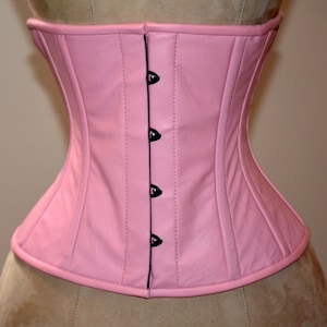 Real leather waist steel-boned authentic corset of the pale pink color. Corset for tight lacing and waist training, steampunk, gothic