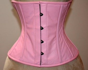Real leather waist steel-boned authentic corset of the pale pink color. Corset for tight lacing and waist training, steampunk, gothic