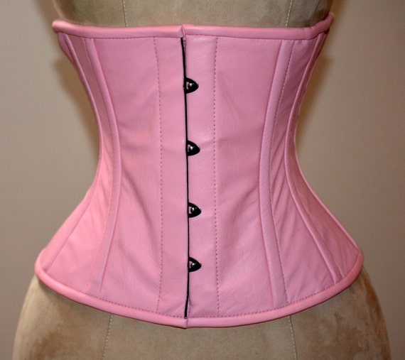 Real Leather Waist Steel-boned Authentic Corset of the Pale Pink